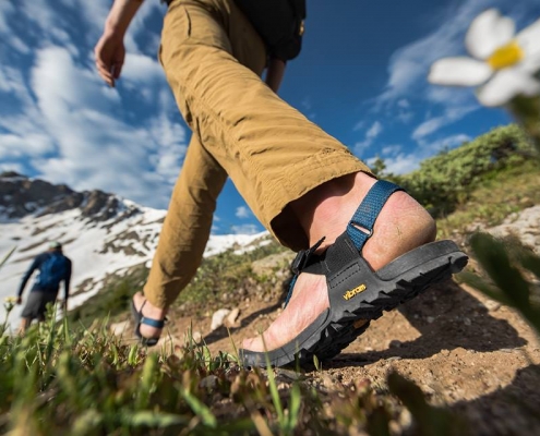 Walking down the trail with Bedrock Sandals!